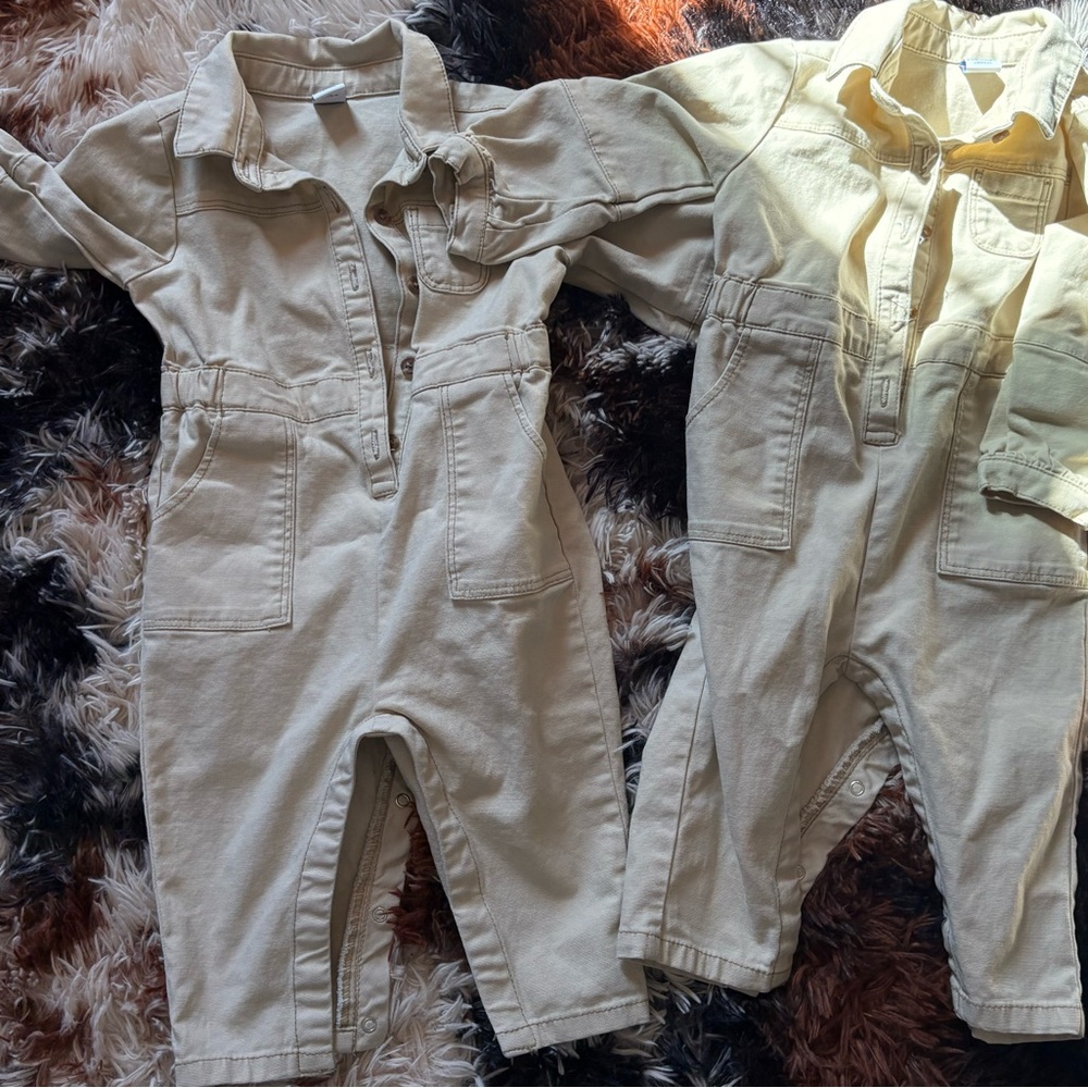 Cream Overalls with Full-body Coverage and Long Sleeves